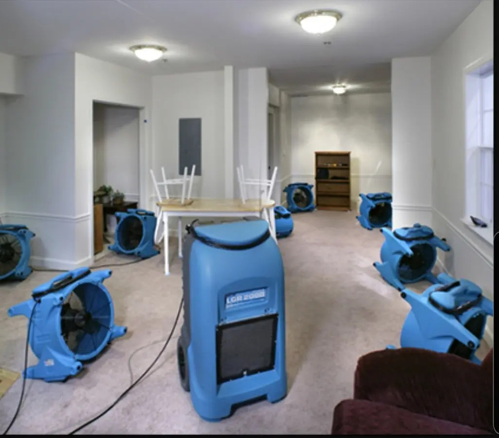 Air movers and dehumidifier setup for Water Extraction & Removal in Augusta
